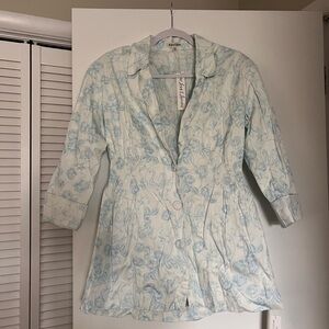 For Love & Lemons Pale Blue Floral Print Shirt Jacket